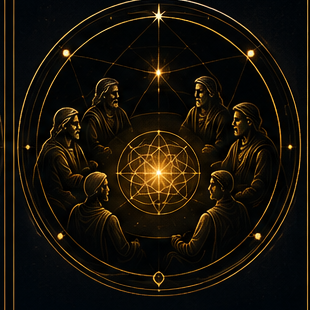 The Symposium — a gathering of minds around a luminous geometry